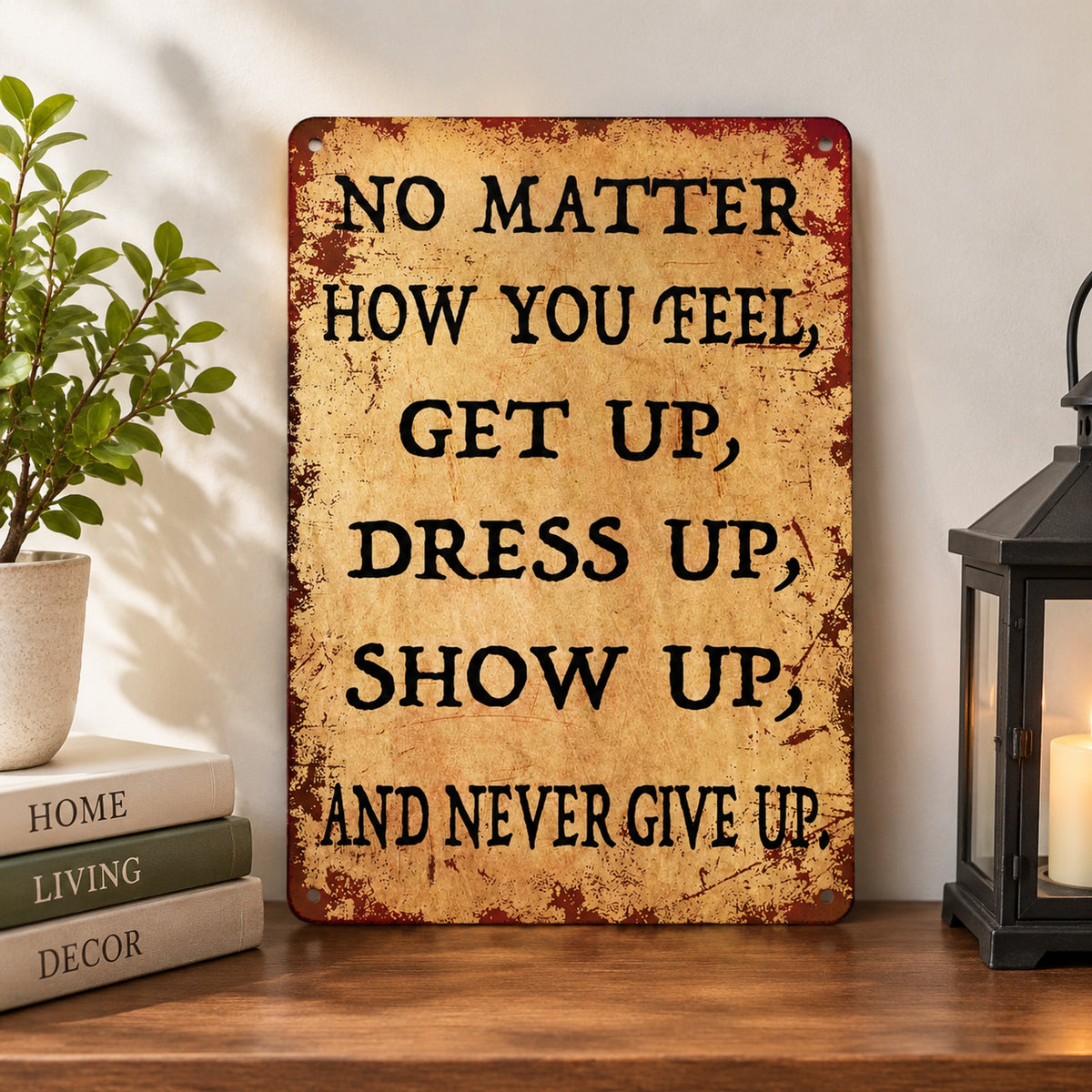 Inspirational Vintage Metal Sign – “Never Give Up” Motivational Wall Decor