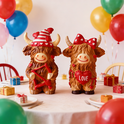 Valentine's Day Highland Cow Couple Figurines
